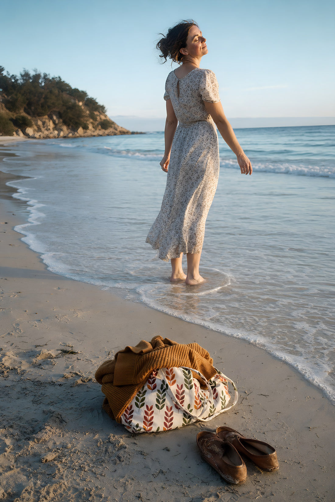 shoes off at the water